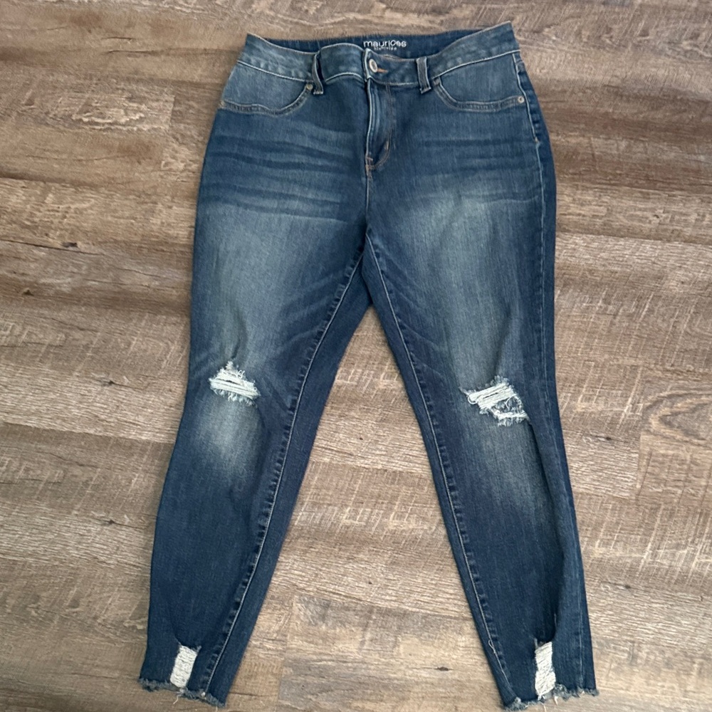 Maurices Midnight Blue Ripped Cropped Jeggings